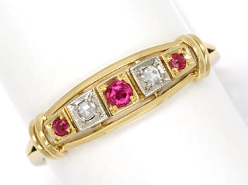 Foto 1 - Antiker Gold-Platin-Ring Diamant Rosen rote Steine, S1879
