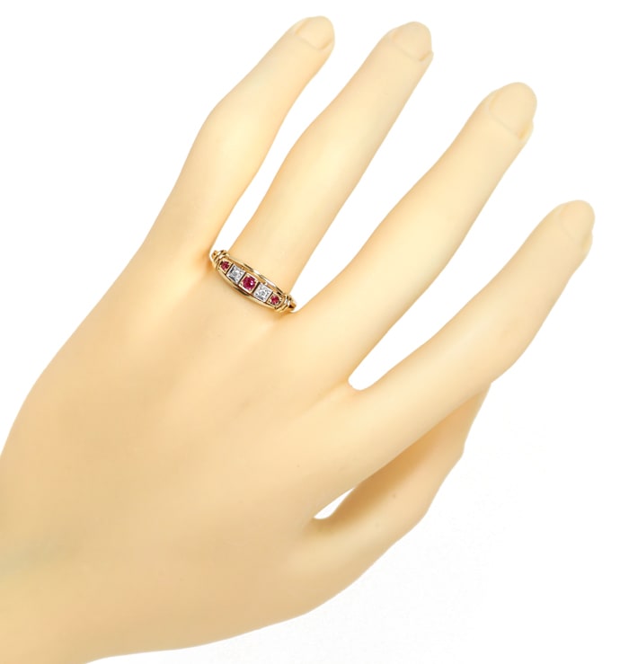 Foto 4 - Antiker Gold-Platin-Ring Diamant Rosen rote Steine, S1879